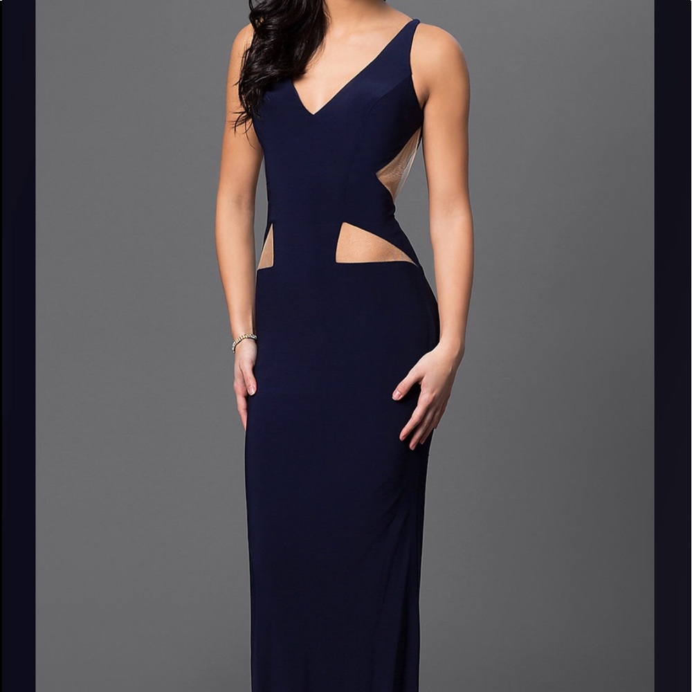 Floor Length Navy Blue Prom Dress
